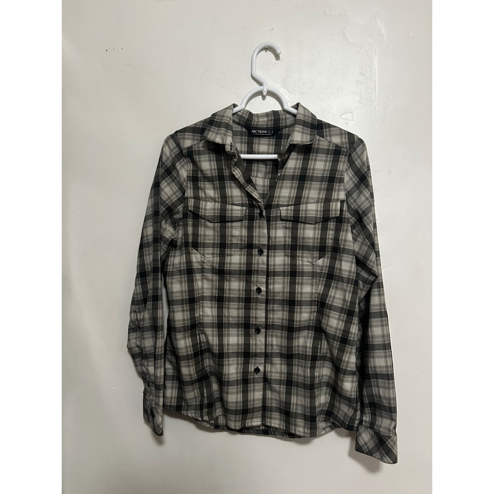Arcteryx Womens Plaid Button Down Shirt Grey Black Long Sleeve Size M